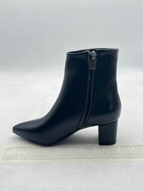 Black Women Dressy Pointed Toe Ankle Boots Block Heels Side Zipper Booties